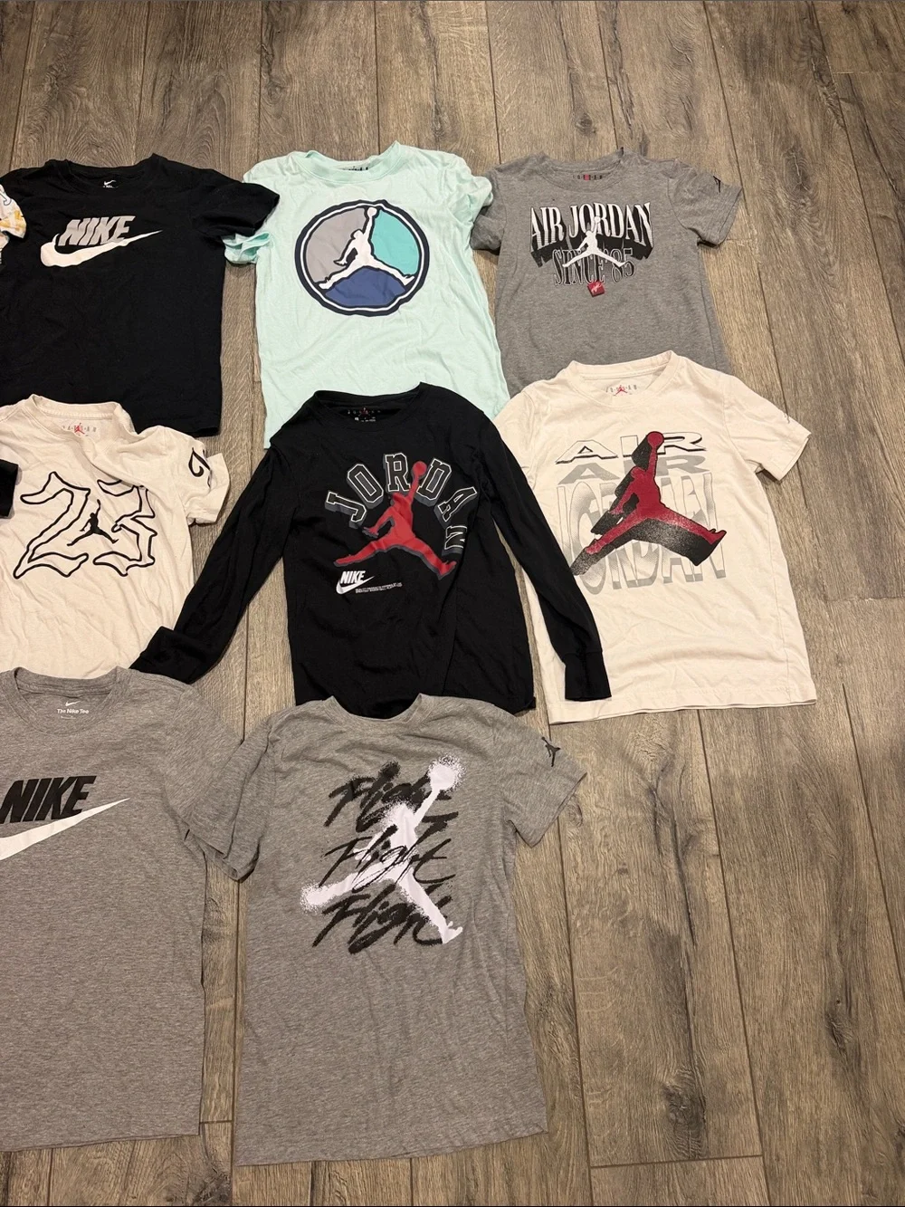 • Nike Jordan • Kids Assorted Logo Tee Bundle – Black, Gray, Mint & Cream 8-10